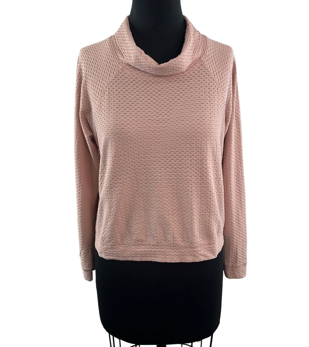 Koral by Ilana Kugel Pink Top Stretch Cowl Neck Mesh Pullover Size Large L